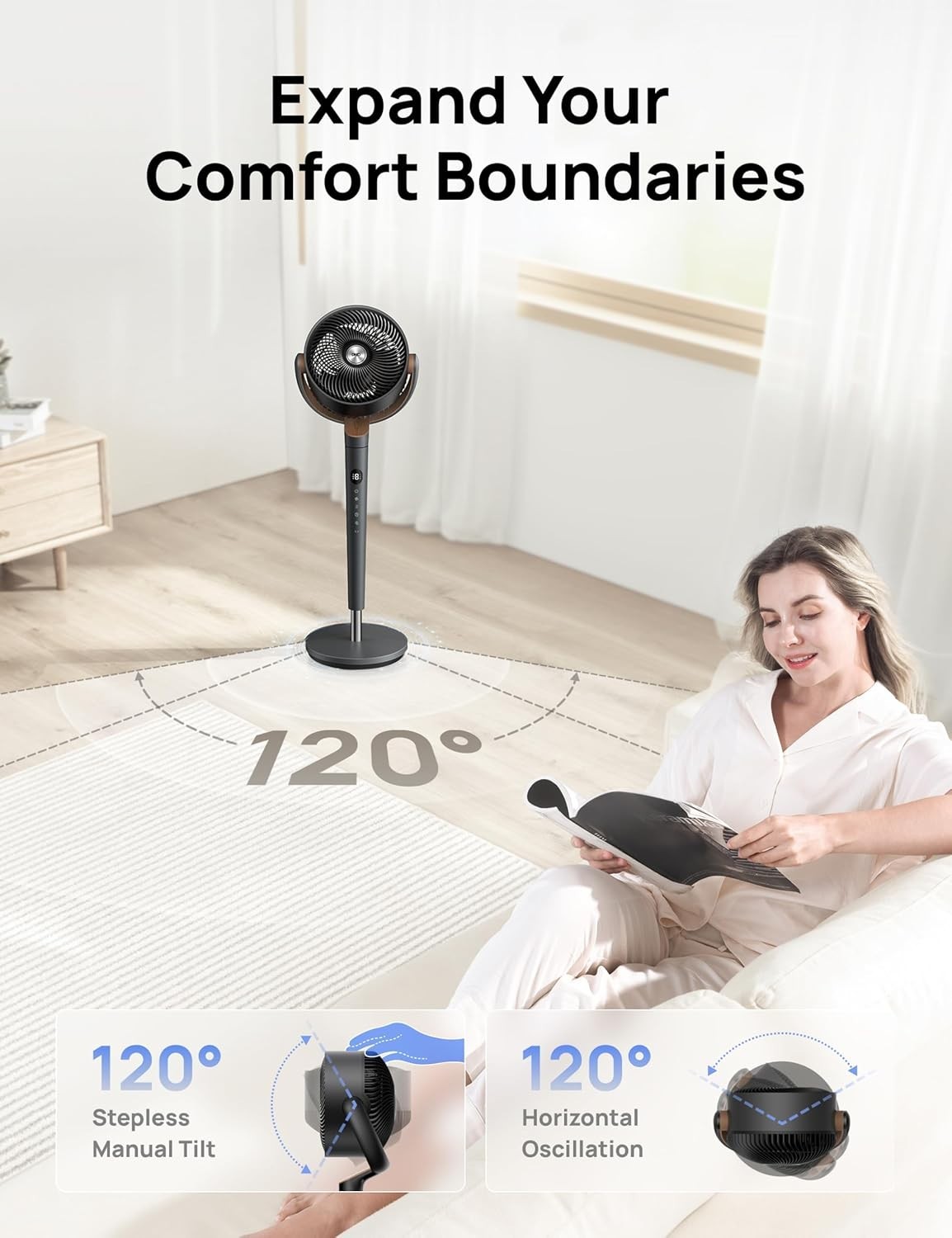 120° Oscillating Floor Fan with DC Motor, Remote Control