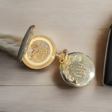 Caravelle Bulova Ancre Ligne Droite Pocket Watch 3223 Gold Tone Spiral Works
