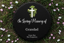Round Slate Memorial Grave Marker Plaque Remembrance Cross Design (UV PRINTED)