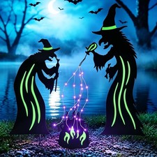 Halloween Outdoor Decorations - 3 Pack Metal Witch Yard Stakes for Garden Decor