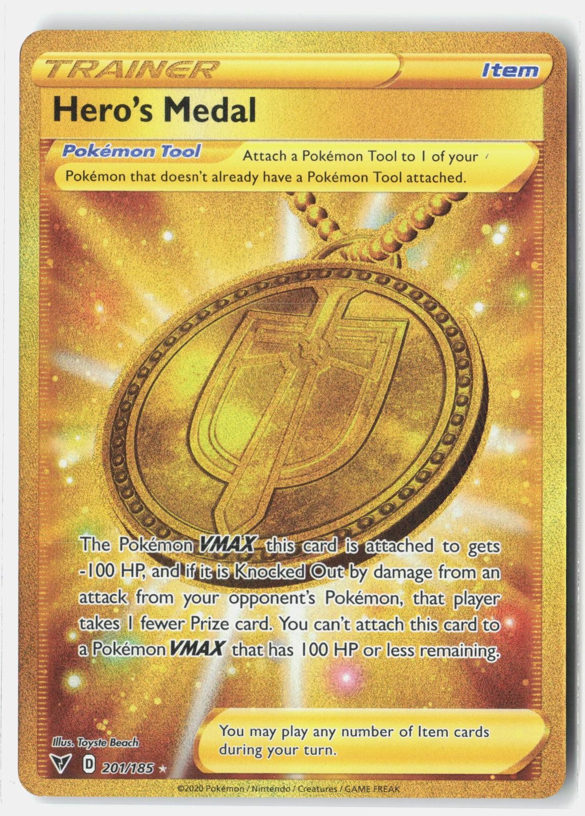 Hero's Medal 201/185 Secret Rare Vivid Voltage Pokemon Holo LP Toyste Beach