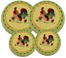 SET OF 4, ROUND STOVE TOP BURNER COVERS. (ROOSTER)