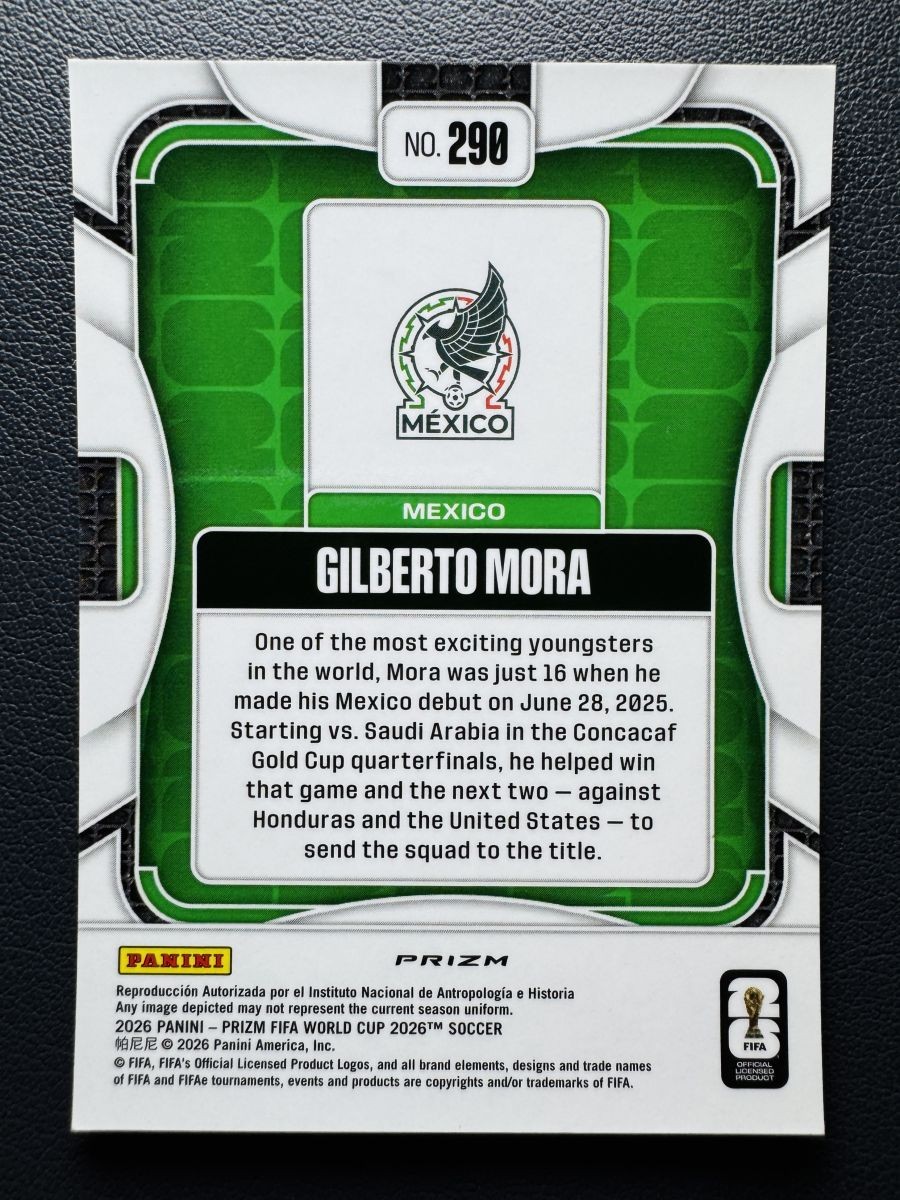 2026 Panini Prizm World Cup #290 Gilberto Mora RC Rookie Celestial Lattice SSP view 2