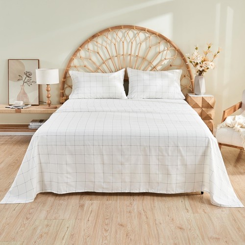 100% Baumwolle Karo Bettwäsche Set, weiß kariert, Queen Size mit tiefer Tasche Spannbetttuch... - Bild 6 von 7
