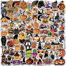 30Pcs Random Halloween Pumpkin Skeleton Ghost Spooky Cartoon Waterproof Stickers