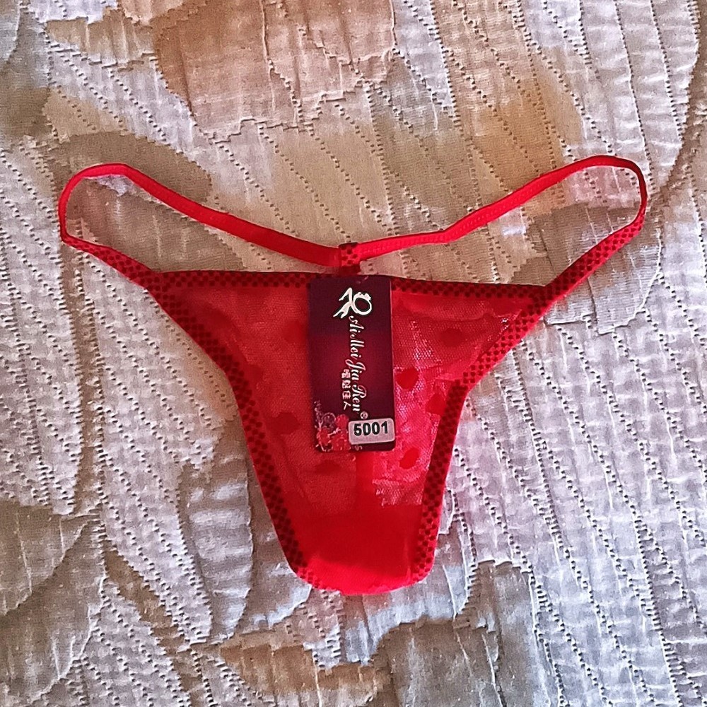 MICRO TANGA TRANSPARENTE COLOR ROJO Y LUNARES COLOR NEGRO PARA CHICAS Y MUJERES