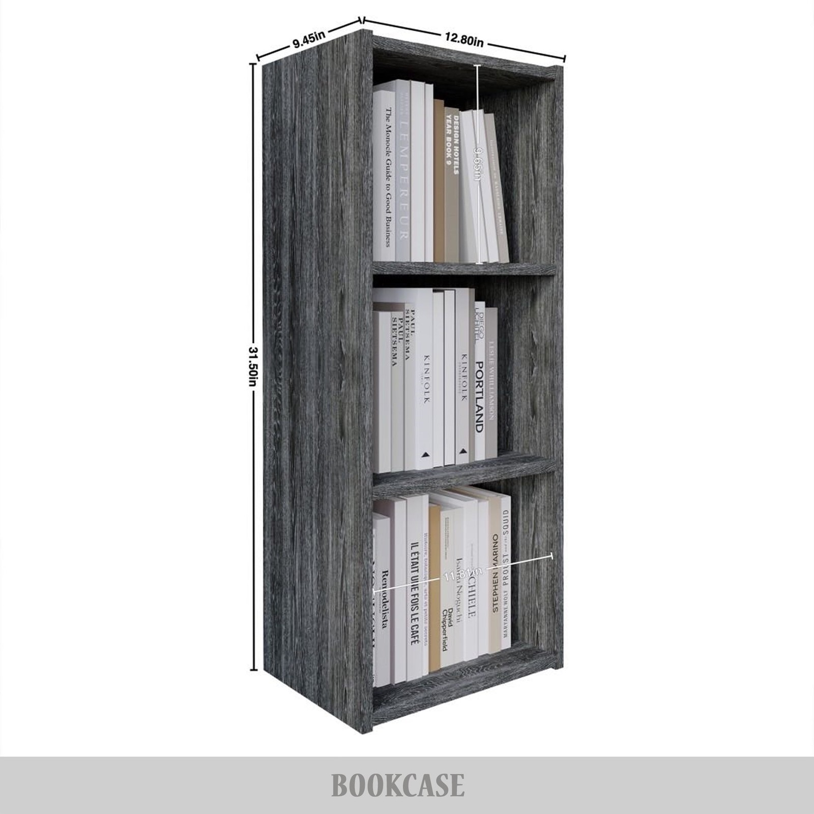 Castle Place Classic 3-Cube Open Shelf Wood Bookcase, Dark Grey