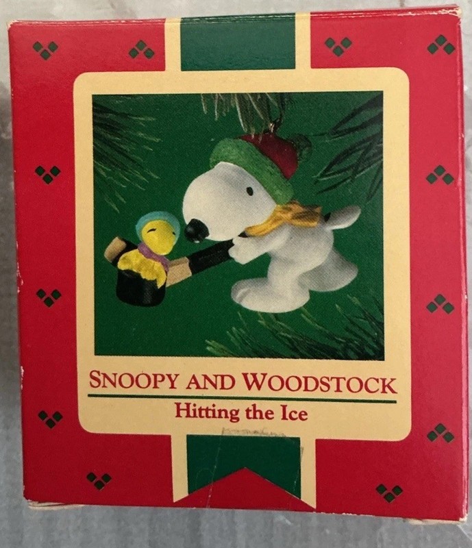 Hallmark Ornament 1985 Snoopy & Woodstock Hitting The Ice Snoopy Playing Hockey