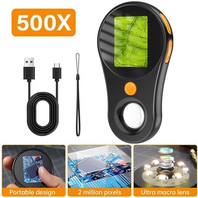 500X Digital Microscope 1080P 2.0inch Microscope w/ Magnifying Glass Video Coin