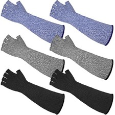 3 Pairs Arm Sleeves Cut Resistant Level 5, L, Black, Gray, Blue