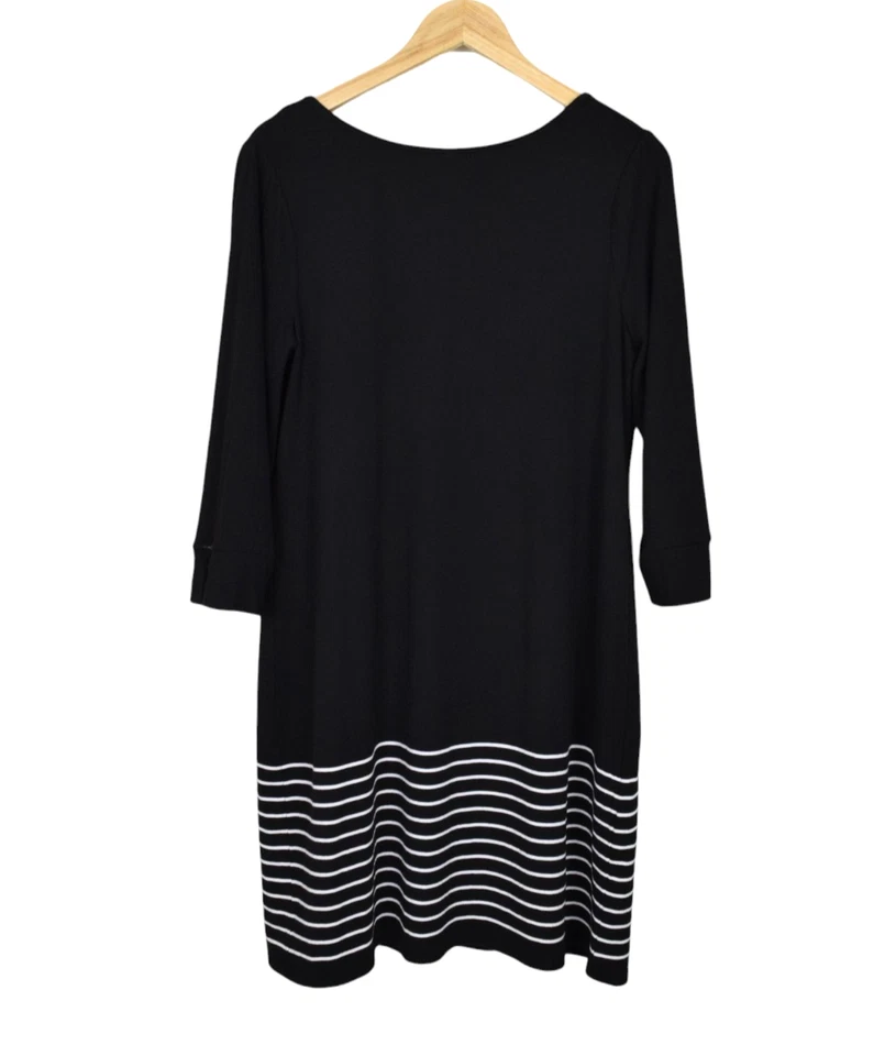 WHITE HOUSE BLACK MARKET Striped Hem Knit 3/4 Sleeve Shift Dress Size L - Image 4 of 4