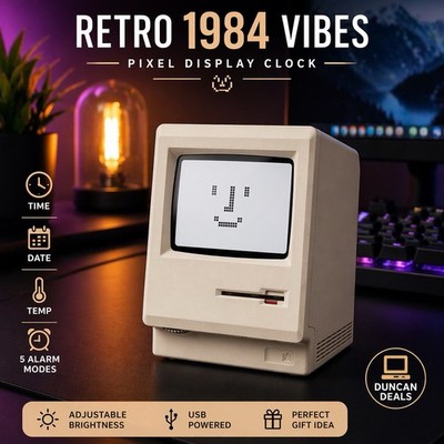 Maclock WB-8 Retro Pixel Alarm Clock - 1984 Computer-Inspired USB Desk Clock ...
