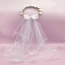 Flower Crown for Women with Bridal Veil, Adjustable 24 Count Pack of 1 White