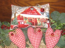 Country Christmas Red Truck  Snowman Fabric Sign  3 Hearts Wreath Accents