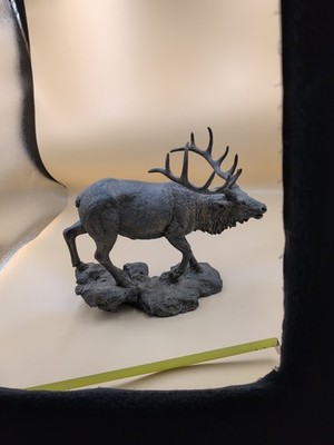 Resin Bull Elk Walking Down A Rock Figure Statue Bugle Bronzed Appearance