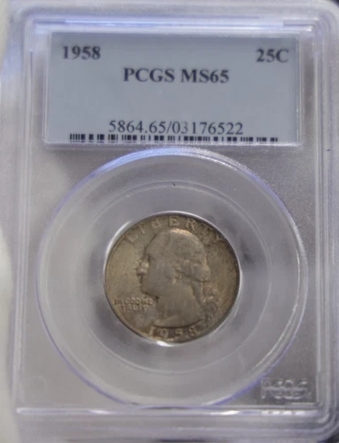 1958 US Washington Quarter 25c Mint Set Toning PCGS MS65