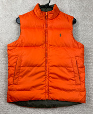 Polo Ralph Lauren Puffer Vest Youth M Orange Green Reversible Down Full Zip