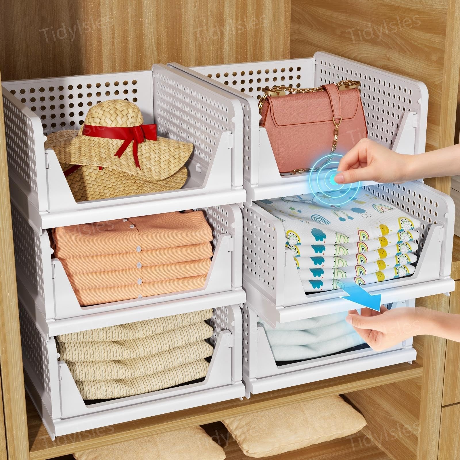 Wardrobe Storage Organiser 4 Pack Folding Closet Organisers Stackable Storage