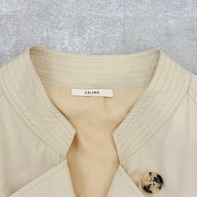 Auth Celine Phoebe Philo EyeletBelt Stand Collar Trench Coat Beige