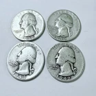 LOT OF 4 WASHINGTON SILVER QUARTERS, 90% SILVER#10167