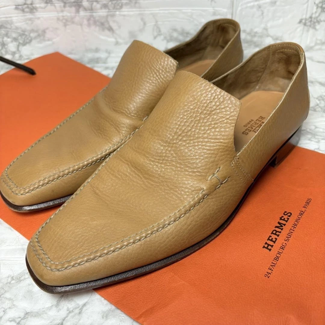 HERMÈS Hermes Mocassini Uomo Scarpe Piatte Pelle Beige EU39.5 US6.5 79156c
