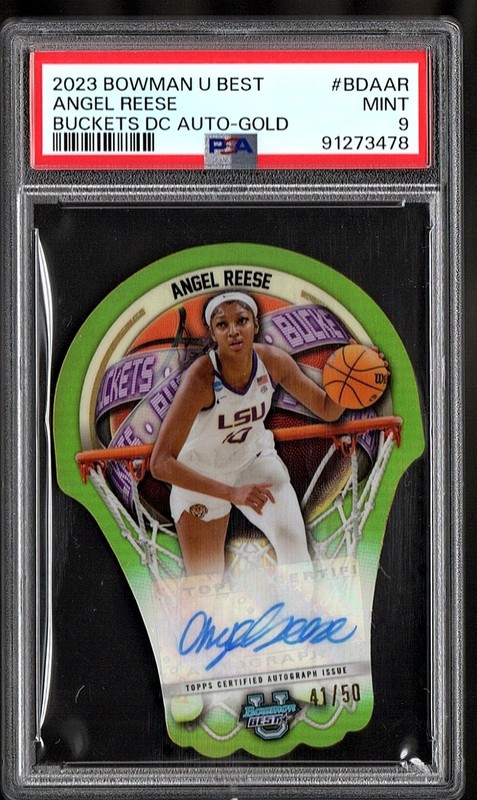 2023-24 Bowman's Best U Angel Reese Buckets Die Cuts Autographs Gold #/50, PSA 9