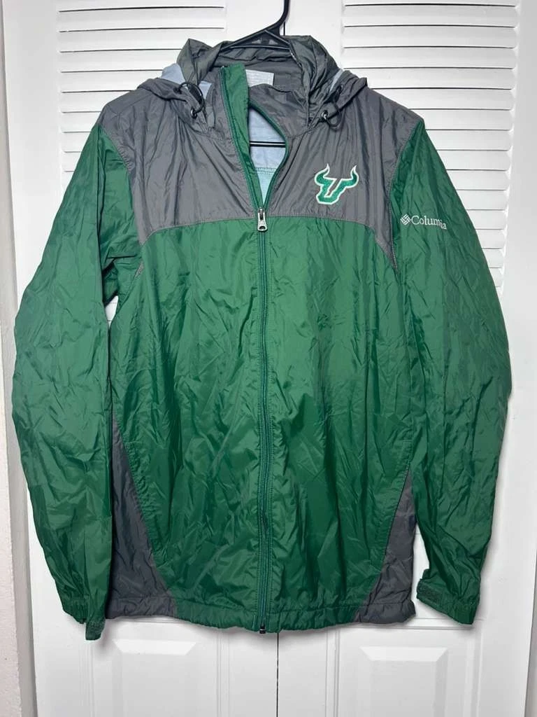Columbia USF Bulls Florida Full Zip Jacket Mens Small Green Gray Raincoat