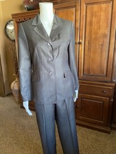 Kasper 2-Piece Pant Suit, lt. olive green brown blend w/sheen Size 10P EUC