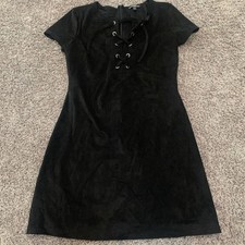 Express size 6 women's black suede dress with tie up front zip back