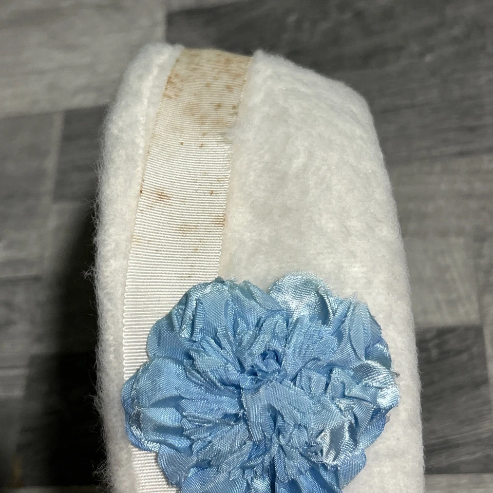 Sombrero pastillero vintage para mujer blanco azul flores Foto 4 de 4