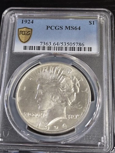 Certified 1924 Peace Dollar PCGS MS64 Silver $1