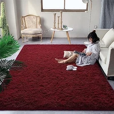 DweIke Super Soft Shaggy Rugs Fluffy Carpets, 6x9 ft 6 ft x 9 ft Wine Red