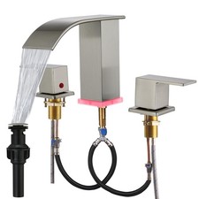 Brushed Nickel Bathroom Sink Faucet 3 Hole, Widespread Vanity faucets with LE...