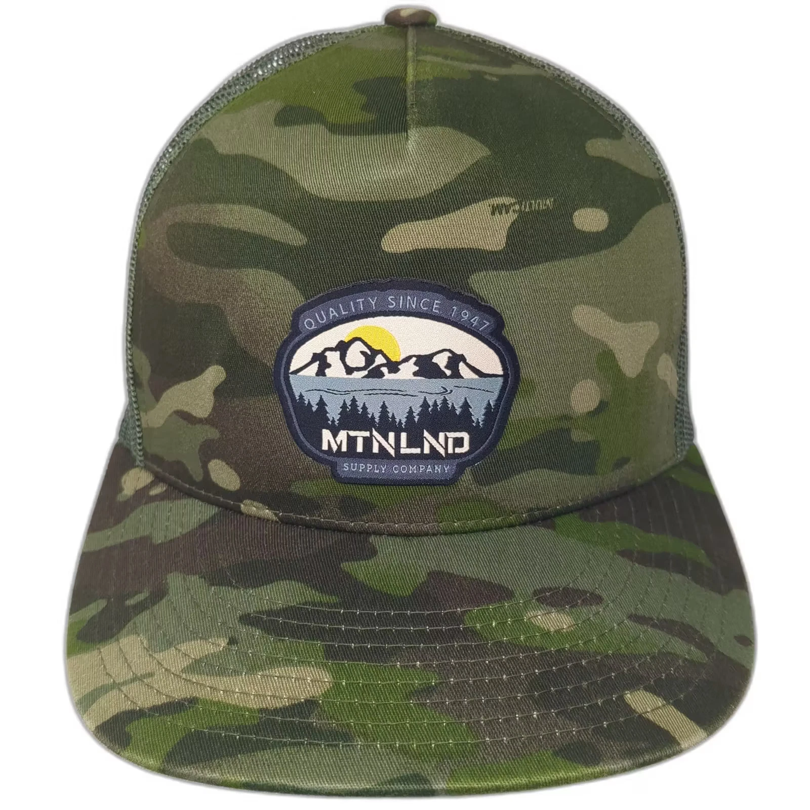 MTNLND Supply Company Green Camo Trucker Hat OS Mesh Snapback Mountain Patch
