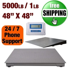 New Prime Scale Series 5000x1lb Floor Scale 48"x48"PS-IN1 w/09 Indicator & Ramp