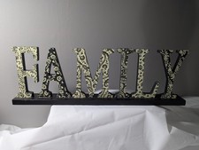 Family Wood Letter Sign Decor Free Standing Word Decor Decorative B/W Floral