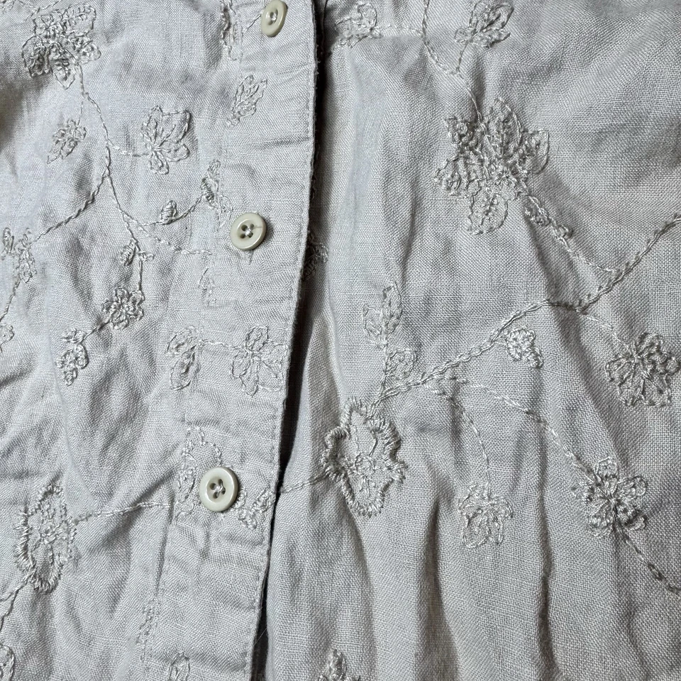 Top de lino Ecologie para mujer talla grande 2X natural bordado Lagenlook abotonado Foto 3 de 4
