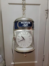 Vintage Michelob Beer Hanging Revolving Sign Bar Clock Anheuser Busch  Working 