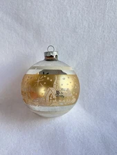 Vintage Shiny Brite 4" Stenciled Glass Ornament Silent Night Silver & Gold
