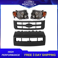 Front Grille & Lower Bumper Trim Molding & Headlights Fits 2008-2012 Ford Escape