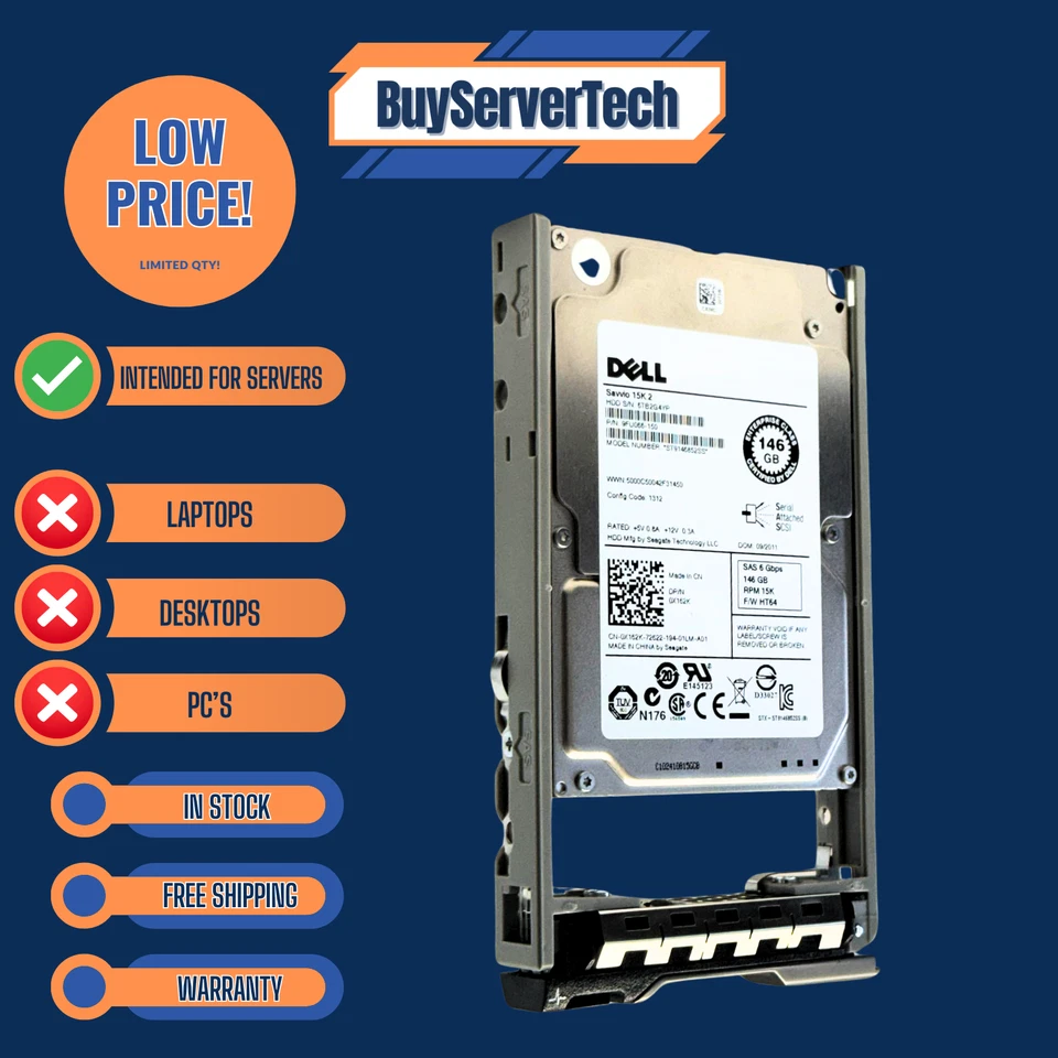 X162K 0X162K 146GB 15K 2.5" SAS 6Gb/s Dell HDD | ST9146852SS | 0 Hours | R-Serie - Image 3 of 4