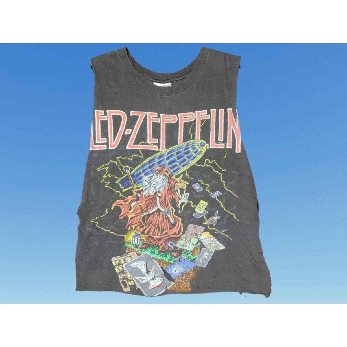 Distressed 80s Led Zeppelin Zoso Tshirt The Hermit Wizard Cut 