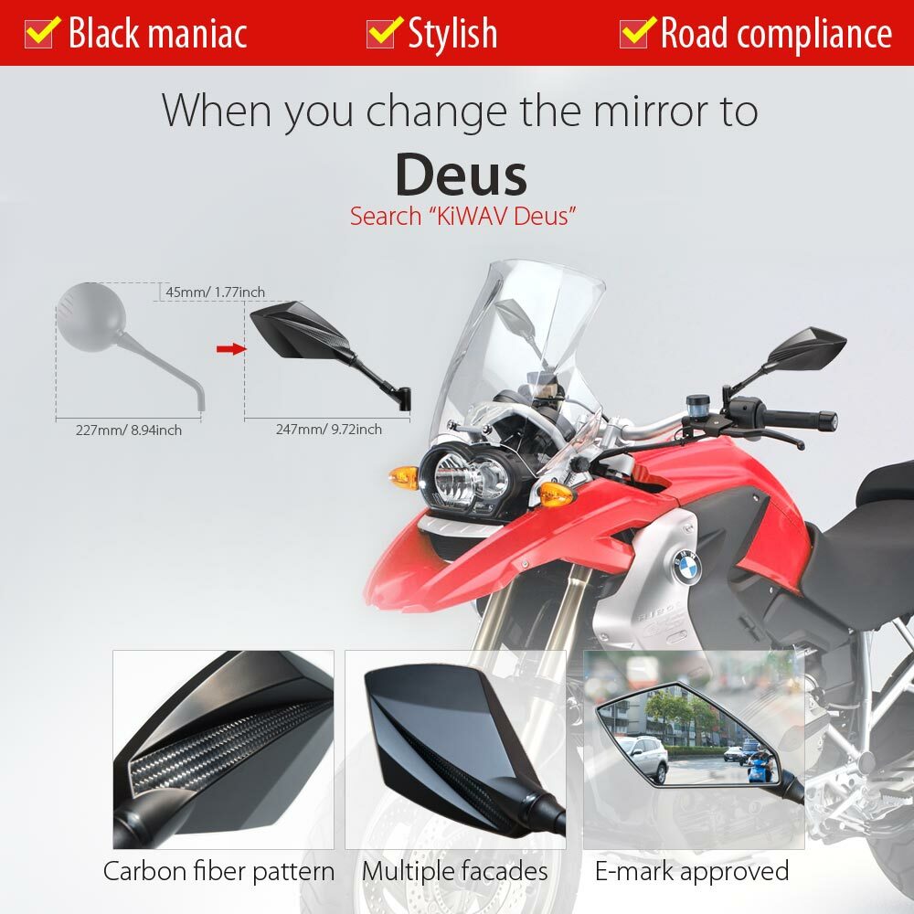 -OE replacement mirrors FB-247 for BMW R 1200GS/ R 1200 R Black pair