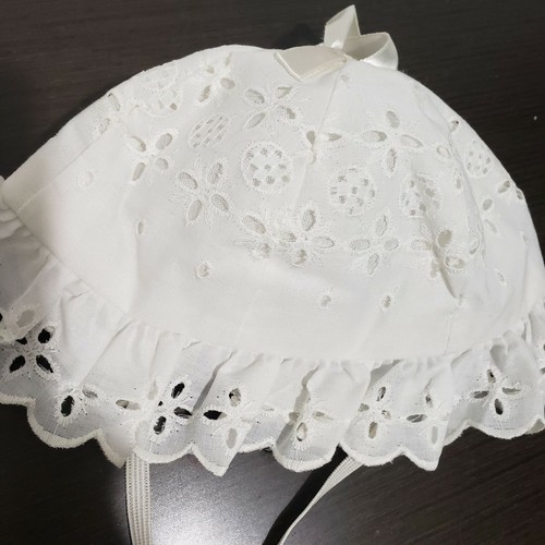Vtg Lined White Lace Girl/Boy  Scalloped-Trim Hat Size 20 - Picture 7 of 11
