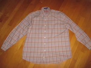 EUC-Men-039-s-Alan-Flusser-Coral-Brown-Blue-Plaid-Button-Down-Shirt-Size-Large