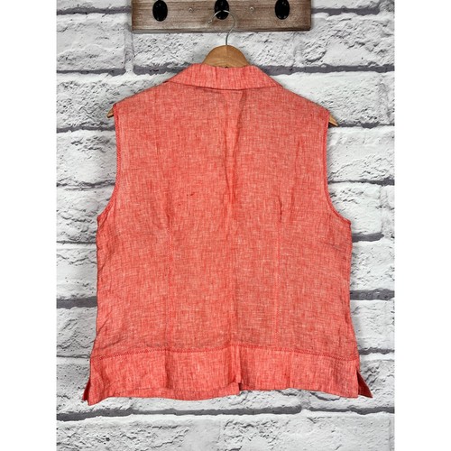 NWT COLDWATER CREEK Women's L Petite Coral 100% Linen Sleeveless Button Up Top - Picture 3 of 9