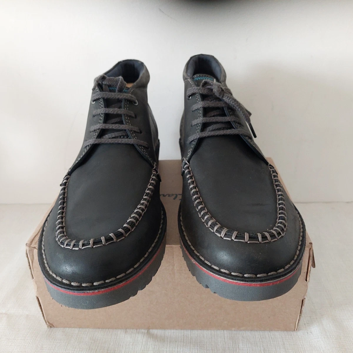 CLARKS VARGO APRON MENS BLACK LEATHER LIGHTWEIGHT CASUAL CHUKKA BOOTS SIZE 8.5