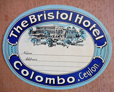 The Bristol Hotel Colombo Ceylon Vintage Luggage Label