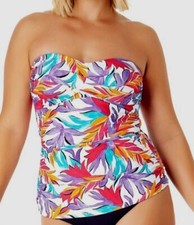 Anne Cole Women's White Palm Twist Front Tankini Top Swimwear Size M