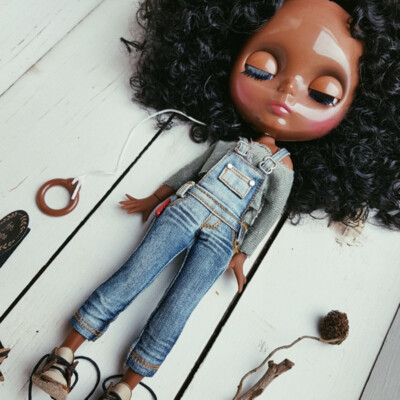 12'' Blythe doll Nude Black Africa Curly Hair JOINT Body Super Black Skin makeup